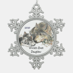 De beste Dochter Wolf Cubs Art van Dated World Tin Sneeuwvlok Ornament