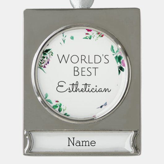 De beste estheticus van de wereld verzilverd banner ornament (Voorkant)