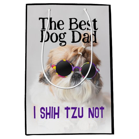 De beste hond pap Shih Tzu niet Vaders Dag Medium Cadeauzakje (Voorkant)