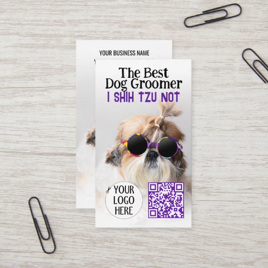 De beste hond trimmer Shih Tzu Niet Logo QR code Visitekaartje (Voorkant / Achterkant in situ)