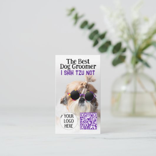 De beste hond trimmer Shih Tzu Niet Logo QR code Visitekaartje (Staand voorkant)