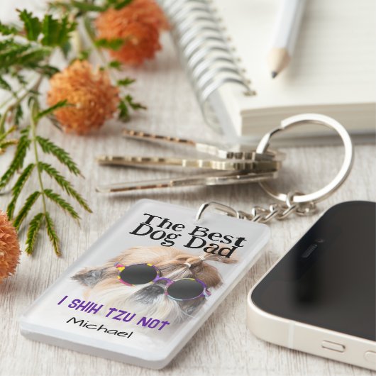 De beste hond vader Shih Tzu Niet aangepaste naam Sleutelhanger (Voorkant Rechts)