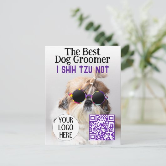 De beste hondentrimmer Shih Tzu Niet Logo QR-code Briefkaart (Staand voorkant)