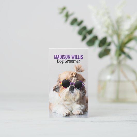 De beste hondentrimmer Shih Tzu Niet Logo QR-code Visitekaartje (Staand voorkant)