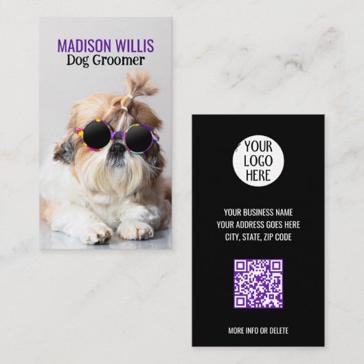 De beste hondentrimmer Shih Tzu Niet Logo QR-code Visitekaartje (Voorkant / Achterkant)