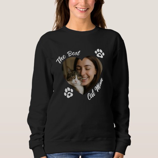 "De Beste Kat Moeder" Gepersonaliseerde Foto Hart Trui (Voorkant)