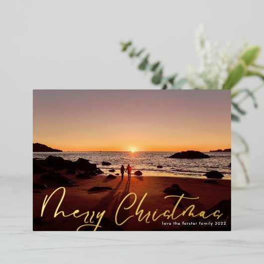 De beste kerstgoudfoto van Merry Gold Folie Feestdagenkaart (Staand Voorkant)