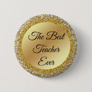 De beste leraar ooit, goud metallic glitters chic ronde button 5,7 cm