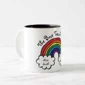 De beste leraar ooit regenboog tweekleurige koffiemok (Voorkant links)