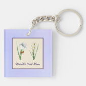 De beste mam-Irissen en vlinder op Paars Sleutelhanger (Achterkant)