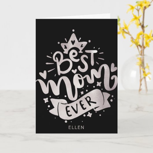 De beste mam ooit Black Silver Letterin Momther's Kaart (Gele Bloem)