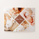 De beste mam ooit moderne aangepaste foto's legpuzzel<br><div class="desc">Dit eenvoudige en klassieke ontwerp is samengesteld uit serif typografie en voegt een douanefoto toe. 'De beste mama ooit' in het midden en omringd door vier foto's van je moeder,  mama,  moeder,  moeder,  mama,  enzovoort.</div>