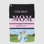 De beste mam stijlvolle foto zwart roze letters golfhanddoek (Voorkant)