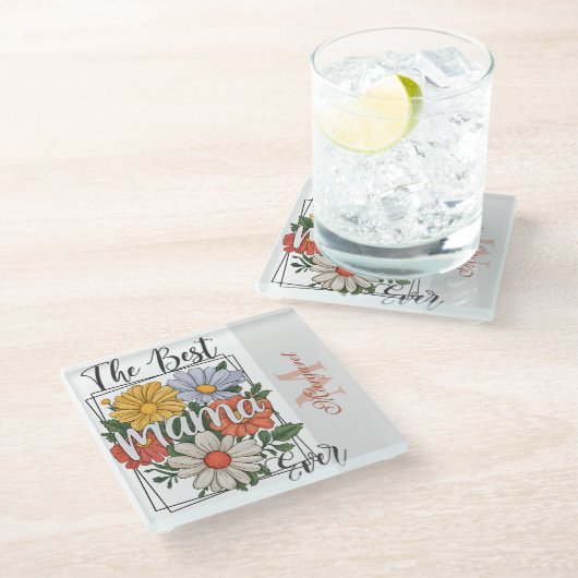 De beste mama ooit bloemenprint glazen onderzetter (Schuin)