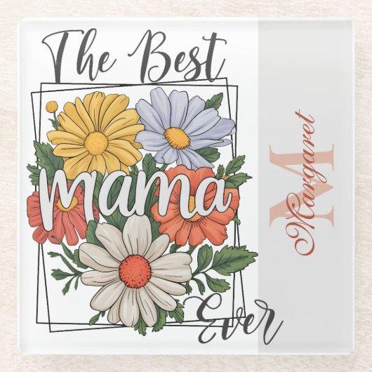De beste mama ooit bloemenprint glazen onderzetter (Voorkant)
