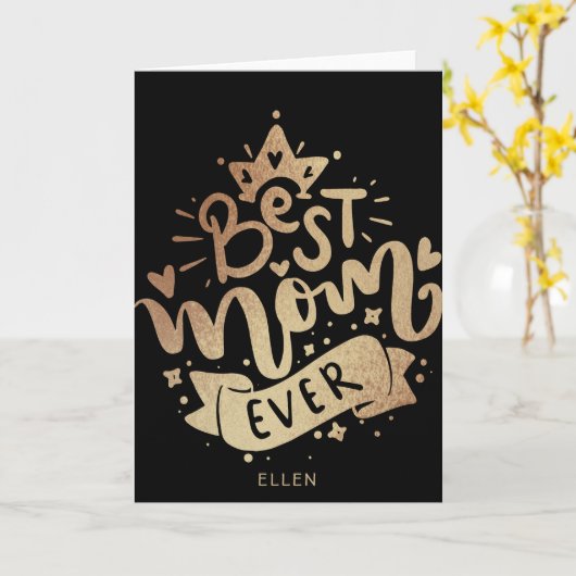 De beste mamma ooit Black Gold Typografie Momther' Kaart (Gele Bloem)