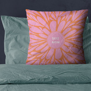 De beste mams floral burst pastel oranje roze kussen