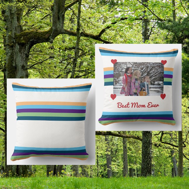 De beste mams van de liefde Fotokleuren maken uw Kussen (Best Mom Ever. Personalized photo pillow for Mother's Day with minimalist, modern color bands)