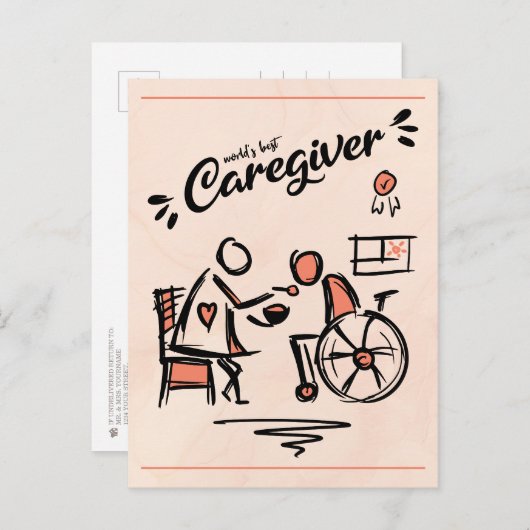 De beste mantelzorger en persoon in een rolstoel briefkaart (Voorkant / Achterkant)