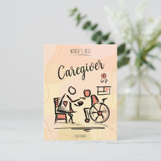 De beste mantelzorger en persoon in een rolstoel briefkaart (Staand voorkant)