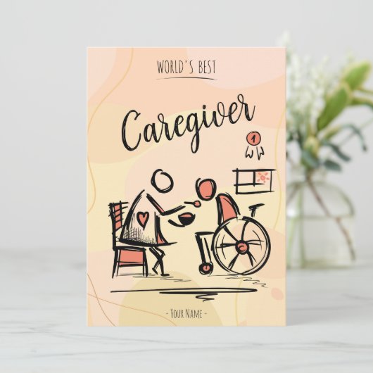 De beste mantelzorger en persoon in een rolstoel feestdagenkaart (Staand voorkant)