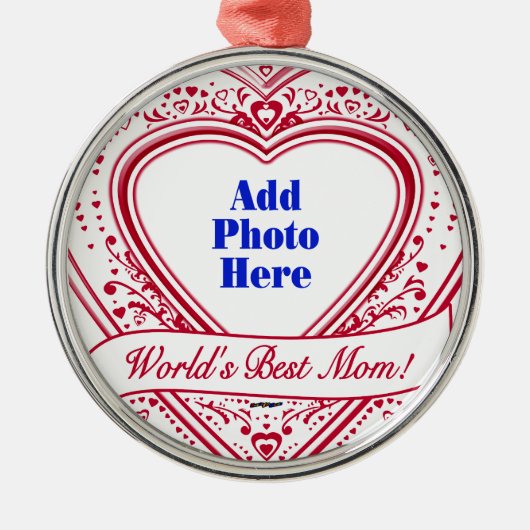 De beste moeder ter wereld. Foto Red Hearts Metalen Ornament (Voorkant)