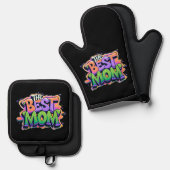De beste moeders stijl graffiti ovenwant & pannenlap set (Voorkant / Achterkant)