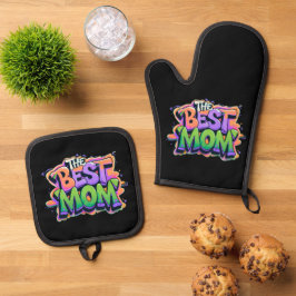 De beste moeders stijl graffiti ovenwant & pannenlap set