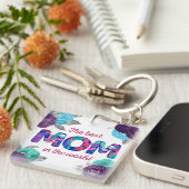 De beste MOM in de wereld: Blauwe Violet Floral Sleutelhanger (Voorkant Rechts)