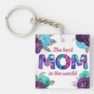 De beste MOM in de wereld: Blauwe Violet Floral Sleutelhanger