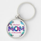 De beste MOM in de wereld: Blauwe Violet Floral Sleutelhanger (Voorkant)