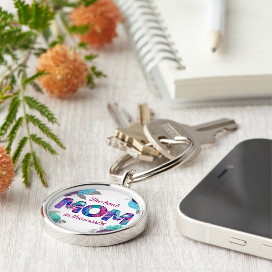 De beste MOM in de wereld: Blauwe Violet Floral Sleutelhanger (Zijkant)