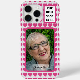 De beste Nana ooit Fotonaam Pink Hearts iPhone 15 Pro Max Hoesje