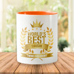 De beste neef van de wereld, Fun Gold Tweekleurige Koffiemok<br><div class="desc">Het perfecte cadeau voor 's werelds beste neef. Pas de naam aan om een uniek geschenk te creëer. Een perfecte manier om hen te shows hoe geweldig ze elke dag zijn. Ontworpen door: Thisnotme©</div>