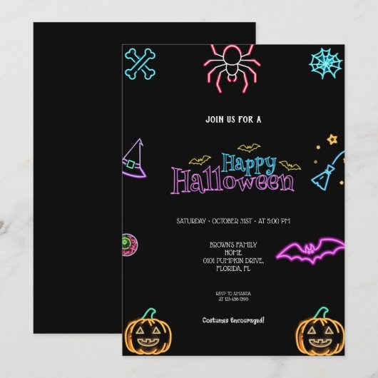 DE BESTE NEON HALLOWEEN UITNODIGING (Voorkant / Achterkant)