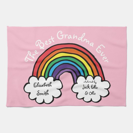 De beste oma Granny ooit Rainbow Pink Theedoek (Horizontaal)
