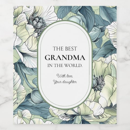 De beste oma ter wereld Groene Tuin Bloem Wijn Etiket (Enkel label)