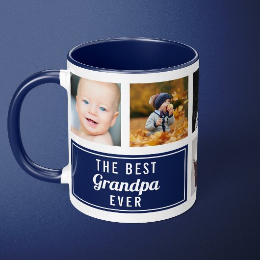 De Beste Opa Ooit Navy Blue Collage Foto Mok