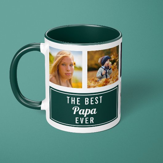 De Beste Papa Ooit Groene Collage Aangepaste Foto Mok