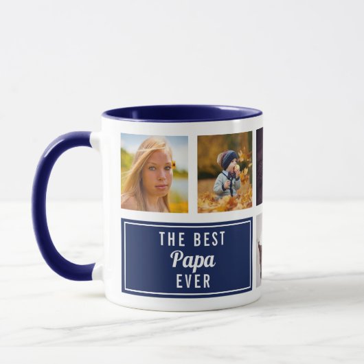 De Beste Papa Ooit Navy Blauwe Collage Aangepaste Mok (Links)