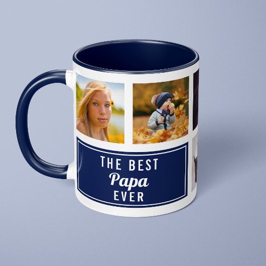 De Beste Papa Ooit Navy Blauwe Collage Aangepaste  Mok
