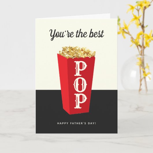 De beste Pop! | Retro Popcorn Vaderdag Kaart (Gele Bloem)