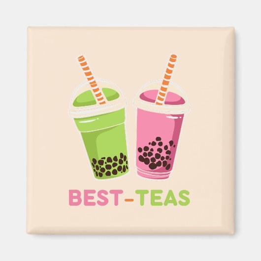 De beste teas kawaii boba bubbelt parelthee roze v magneet (Voorkant)