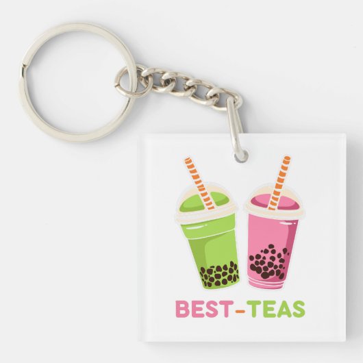 De beste teas kawaii boba bubble pearl tea roze gr sleutelhanger (voorkant)
