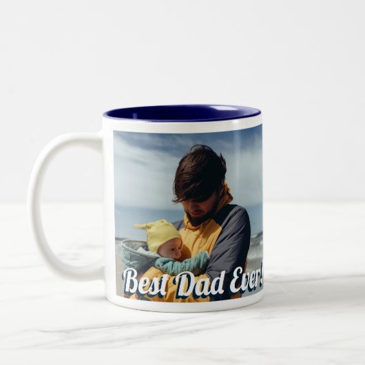 De beste vader ooit. Aangepast 2 horizontale foto' Tweekleurige Koffiemok (Links)