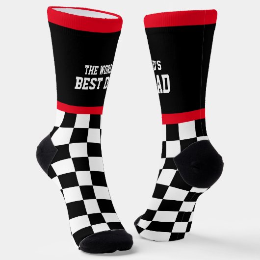 De beste vader van de wereld, gecheckte vlag, rood sokken (Gebogen)