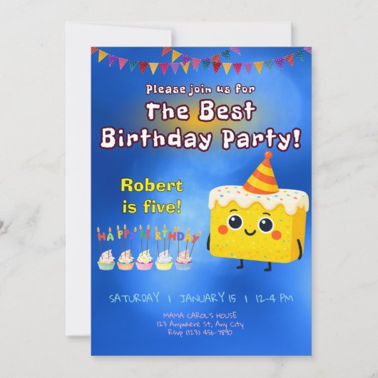 De Beste Verjaardagsfeest Taart Uitnodiging (Voorkant)