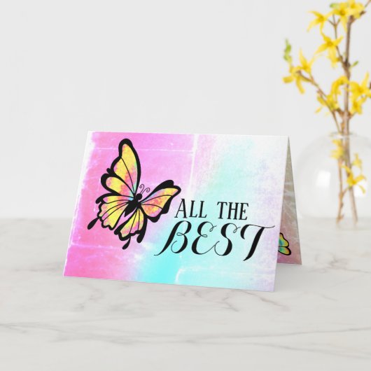 De beste  vlindergeluk Happy Wishes Kaart (Gele Bloem)
