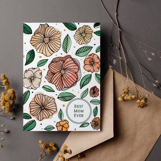 De beste  waterverf van moeder en inktbloemen feestdagenkaart