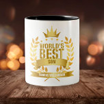 De beste zoon ter wereld, goud tweekleurige koffiemok<br><div class="desc">Het perfecte cadeau voor de beste zoon ter wereld. Pas de naam aan om een uniek geschenk te creëer. Een perfecte manier om hem te shows hoe geweldig hij elke dag is. Ontworpen door: Thisnotme©</div>
